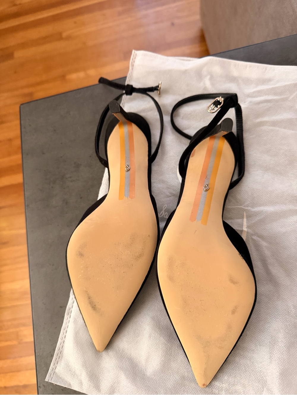 Sam Edelman Black Pointed Toe Slingback Heels - Picture 3 of 3